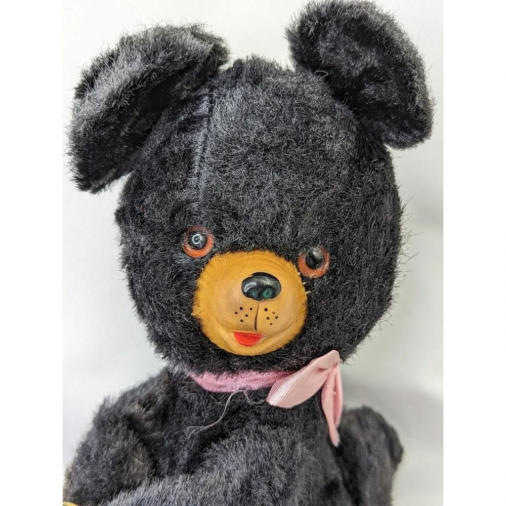 Vintage Black Bear Plush Rubber Nose 8‎ Inch Japan Stuffed Animal Toy